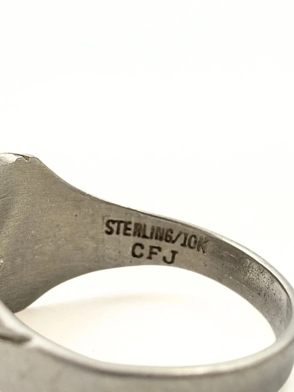 Vintage Marked 10K Gold Sterling Silver Industrial Modernist  Ring Sz 9.25